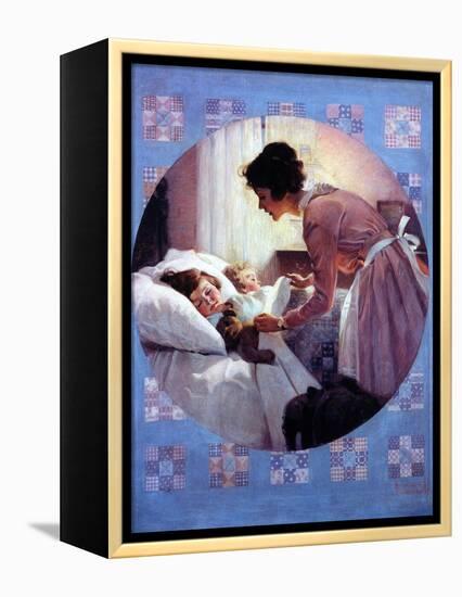 Mother Tucking Children into Bed-Norman Rockwell-Framed Premier Image Canvas