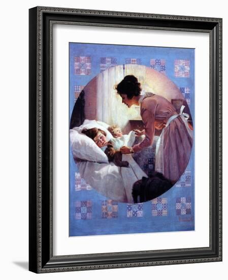 Mother Tucking Children into Bed-Norman Rockwell-Framed Giclee Print