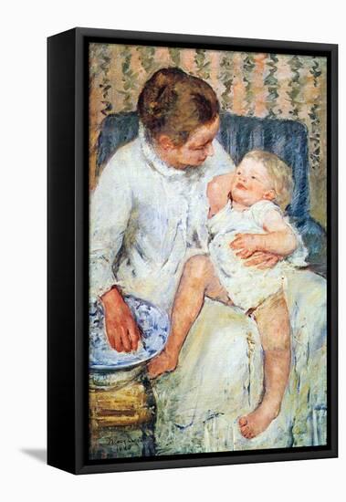 Mother Washing the Tired Child-Mary Cassatt-Framed Stretched Canvas