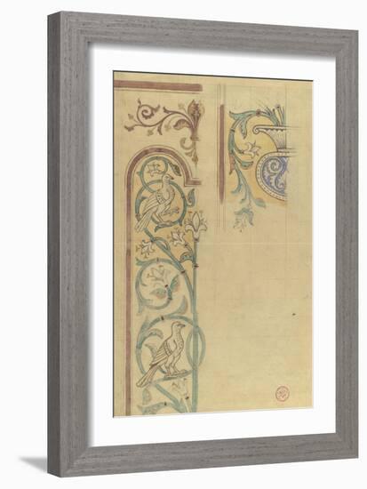 Motif décoratif : rinceaux de lys et de feuilles peuplés d'oiseaux-Eugène Viollet-le-Duc-Framed Giclee Print