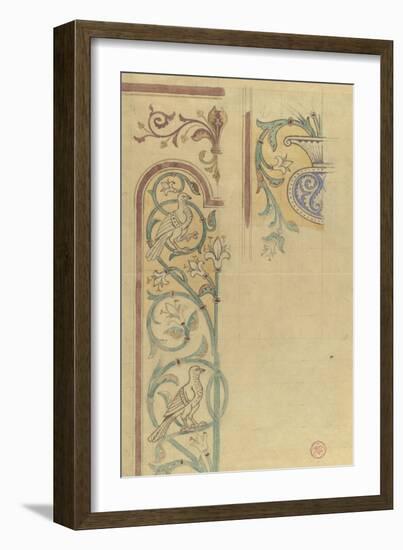 Motif décoratif : rinceaux de lys et de feuilles peuplés d'oiseaux-Eugène Viollet-le-Duc-Framed Giclee Print