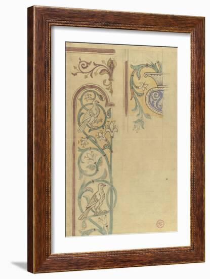 Motif décoratif : rinceaux de lys et de feuilles peuplés d'oiseaux-Eugène Viollet-le-Duc-Framed Giclee Print