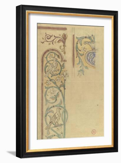 Motif décoratif : rinceaux de lys et de feuilles peuplés d'oiseaux-Eugène Viollet-le-Duc-Framed Giclee Print