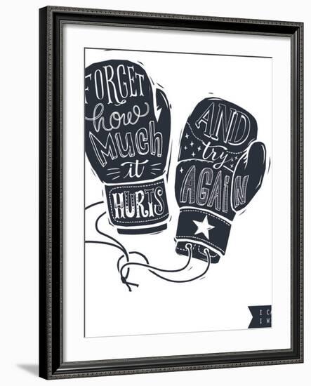 Motivational Quote Hand-Written within Silhouette of Boxing Gloves. Creative Hand Lettering. Persis-Lisitsaimage-Framed Premium Giclee Print