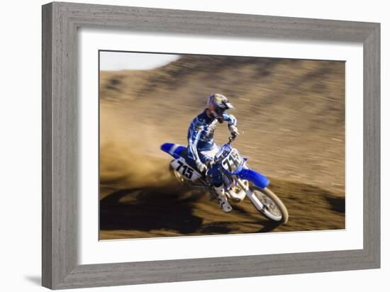 Motocross Racer on Dirt Track-null-Framed Photo