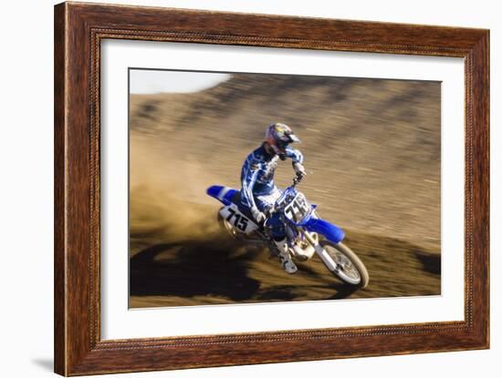 Motocross Racer on Dirt Track-null-Framed Photo