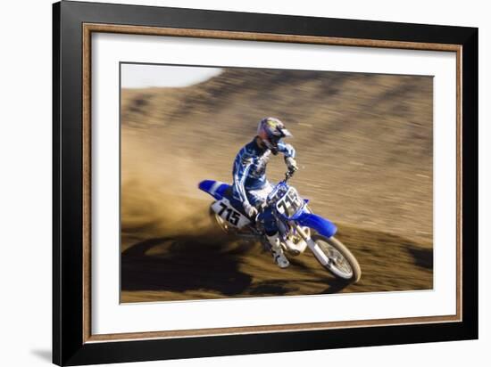 Motocross Racer on Dirt Track-null-Framed Photo