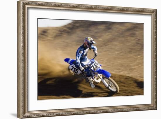 Motocross Racer on Dirt Track-null-Framed Photo