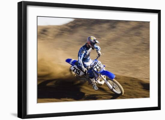 Motocross Racer on Dirt Track-null-Framed Photo