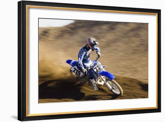 Motocross Racer on Dirt Track-null-Framed Photo