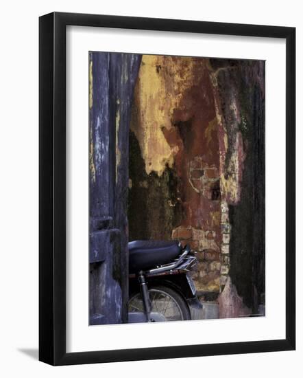 Motor Bike Next to Old House, Vietnam-Keren Su-Framed Photographic Print