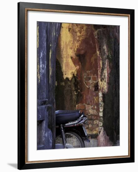 Motor Bike Next to Old House, Vietnam-Keren Su-Framed Photographic Print