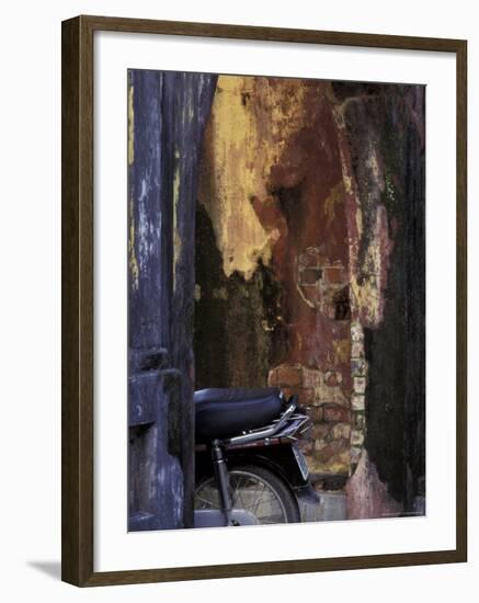 Motor Bike Next to Old House, Vietnam-Keren Su-Framed Photographic Print