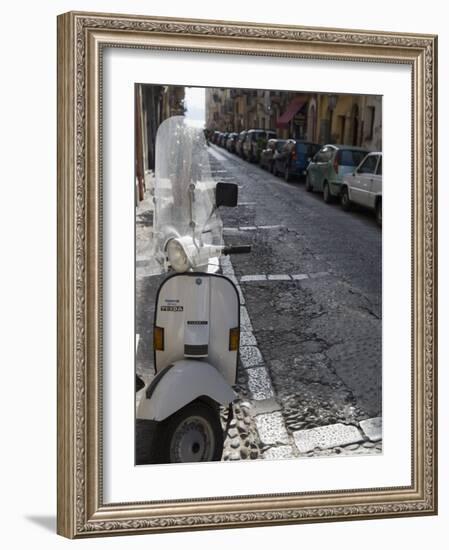 Motor Scooter Parked on Street, Cefalu, Sicily, Italy, Europe-Martin Child-Framed Photographic Print