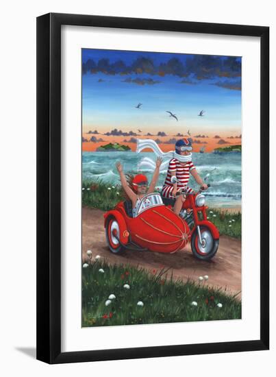 Motorbike and Sidecar (Variant 1)-Peter Adderley-Framed Art Print