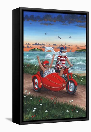 Motorbike and Sidecar (Variant 1)-Peter Adderley-Framed Stretched Canvas