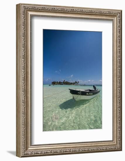 Motorboat anchoring in the turquoise waters of El Acuario, San Andres, Caribbean Sea, Colombia, Sou-Michael Runkel-Framed Photographic Print