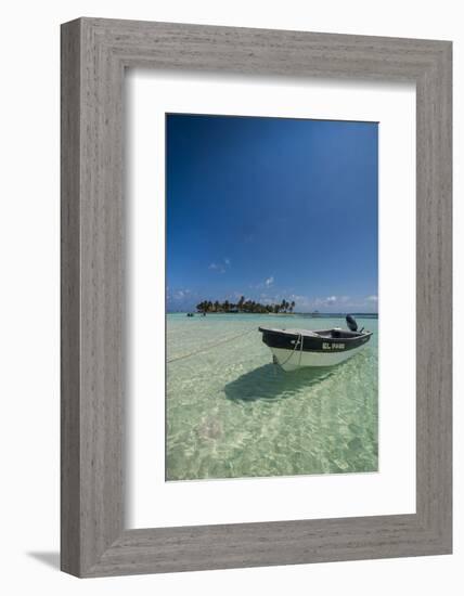 Motorboat anchoring in the turquoise waters of El Acuario, San Andres, Caribbean Sea, Colombia, Sou-Michael Runkel-Framed Photographic Print