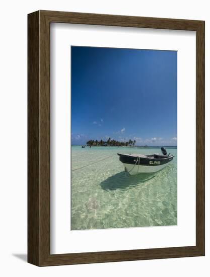 Motorboat anchoring in the turquoise waters of El Acuario, San Andres, Caribbean Sea, Colombia, Sou-Michael Runkel-Framed Photographic Print