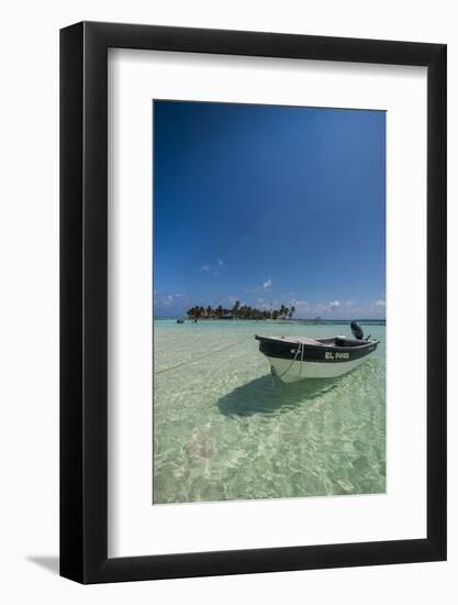 Motorboat anchoring in the turquoise waters of El Acuario, San Andres, Caribbean Sea, Colombia, Sou-Michael Runkel-Framed Photographic Print