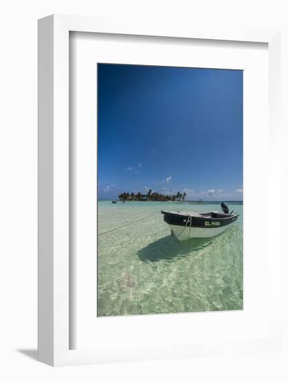 Motorboat anchoring in the turquoise waters of El Acuario, San Andres, Caribbean Sea, Colombia, Sou-Michael Runkel-Framed Photographic Print