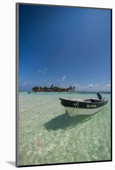 Motorboat anchoring in the turquoise waters of El Acuario, San Andres, Caribbean Sea, Colombia, Sou-Michael Runkel-Mounted Photographic Print