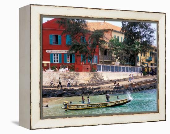 Motorboat Launching from a Dakar Beach, Senegal-Janis Miglavs-Framed Premier Image Canvas