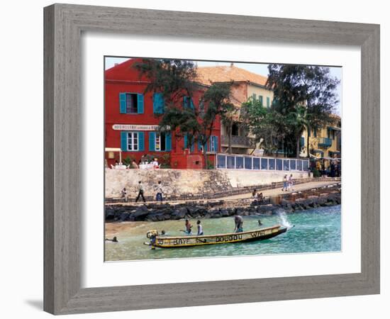 Motorboat Launching from a Dakar Beach, Senegal-Janis Miglavs-Framed Photographic Print