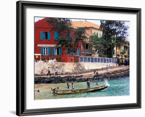 Motorboat Launching from a Dakar Beach, Senegal-Janis Miglavs-Framed Photographic Print