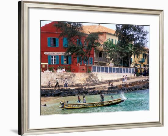 Motorboat Launching from a Dakar Beach, Senegal-Janis Miglavs-Framed Photographic Print