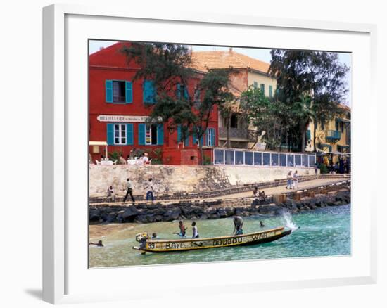 Motorboat Launching from a Dakar Beach, Senegal-Janis Miglavs-Framed Photographic Print