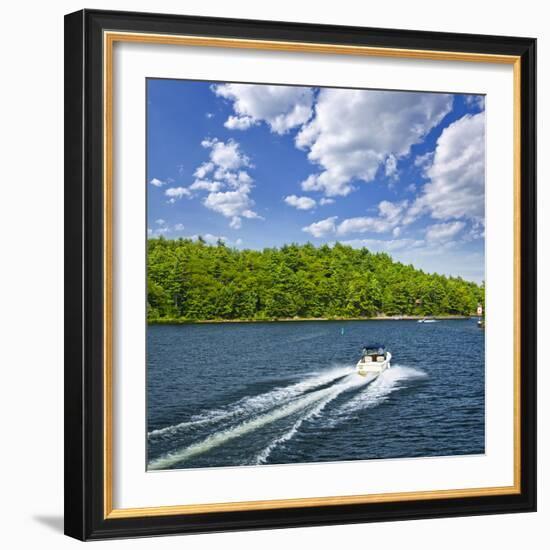 Motorboat on Summer Lake in Georgian Bay, Ontario, Canada-elenathewise-Framed Photographic Print