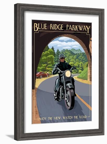 Motorcycle and Tunnel - Blue Ridge Parkway-Lantern Press-Framed Art Print