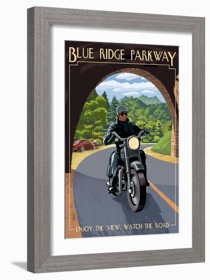 Motorcycle and Tunnel - Blue Ridge Parkway-Lantern Press-Framed Art Print