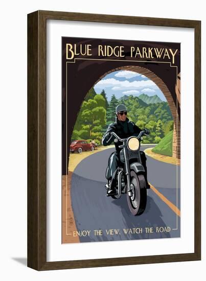 Motorcycle and Tunnel - Blue Ridge Parkway-Lantern Press-Framed Art Print