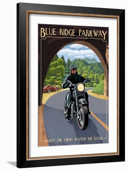 Motorcycle and Tunnel - Blue Ridge Parkway-Lantern Press-Framed Art Print