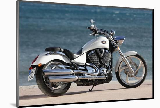 Motorcycle, Cruiser, Victory, White Metallic, Sea in the Background, Diagonal-Fact-Mounted Photographic Print