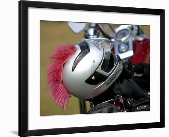 Motorcycle Helmet with Pink Mohawk-null-Framed Photographic Print