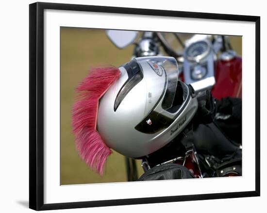 Motorcycle Helmet with Pink Mohawk-null-Framed Photographic Print