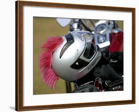 Motorcycle Helmet with Pink Mohawk-null-Framed Photographic Print