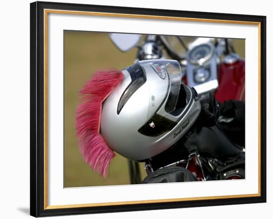 Motorcycle Helmet with Pink Mohawk-null-Framed Photographic Print