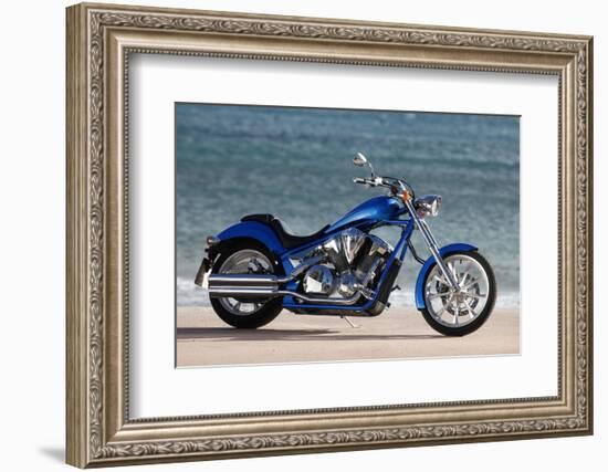 Motorcycle, Honda, Cruiser, Blue, Sea in the Background, Side Standard Right-Fact-Framed Photographic Print