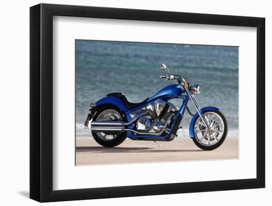 Motorcycle, Honda, Cruiser, Blue, Sea in the Background, Side Standard Right-Fact-Framed Photographic Print