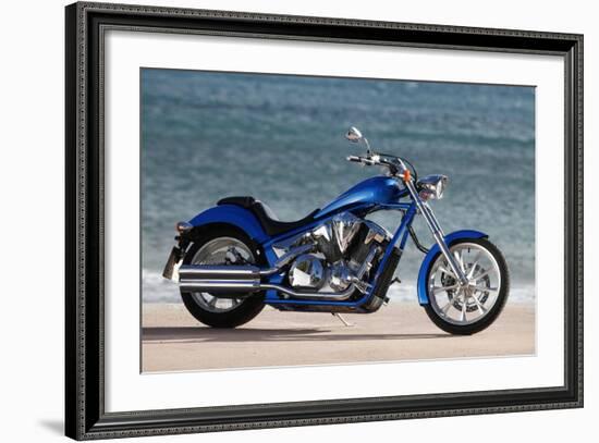 Motorcycle, Honda, Cruiser, Blue, Sea in the Background, Side Standard Right-Fact-Framed Photographic Print