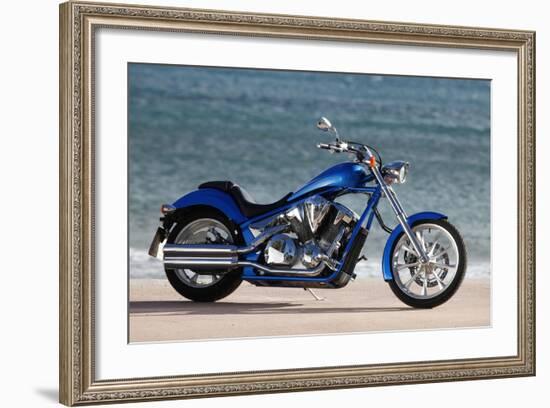 Motorcycle, Honda, Cruiser, Blue, Sea in the Background, Side Standard Right-Fact-Framed Photographic Print