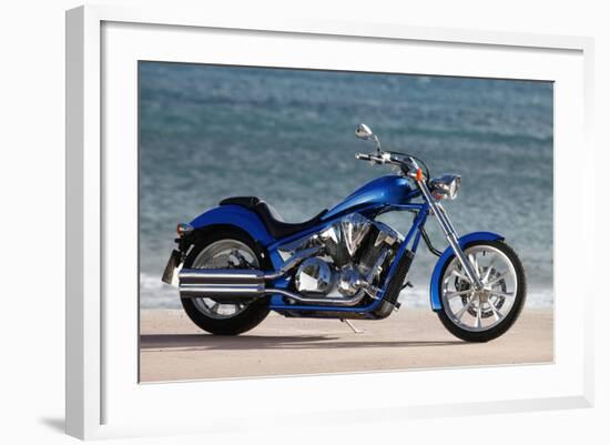 Motorcycle, Honda, Cruiser, Blue, Sea in the Background, Side Standard Right-Fact-Framed Photographic Print