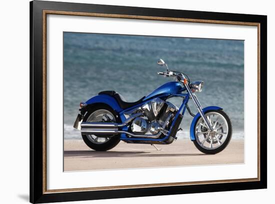 Motorcycle, Honda, Cruiser, Blue, Sea in the Background, Side Standard Right-Fact-Framed Photographic Print