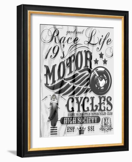 Motorcycle Raceway Typography, T-Shirt Graphics, Vectors-emeget-Framed Art Print