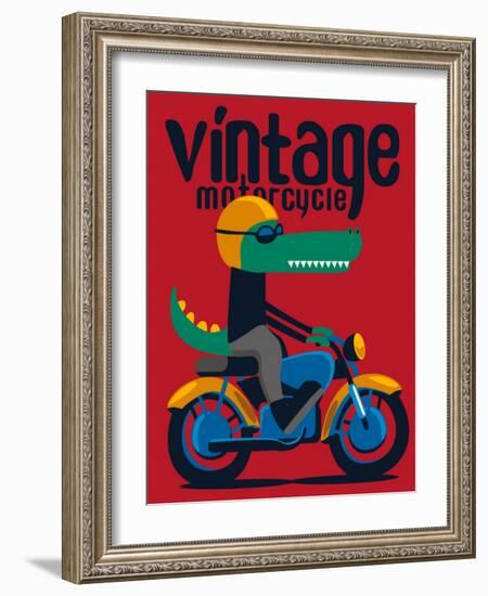 Motorcycle, Rider, Crocodile Vector Design-braingraph-Framed Art Print