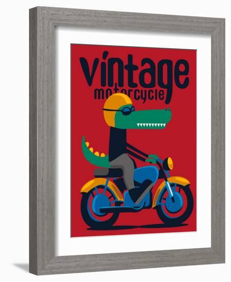 Motorcycle, Rider, Crocodile Vector Design-braingraph-Framed Art Print